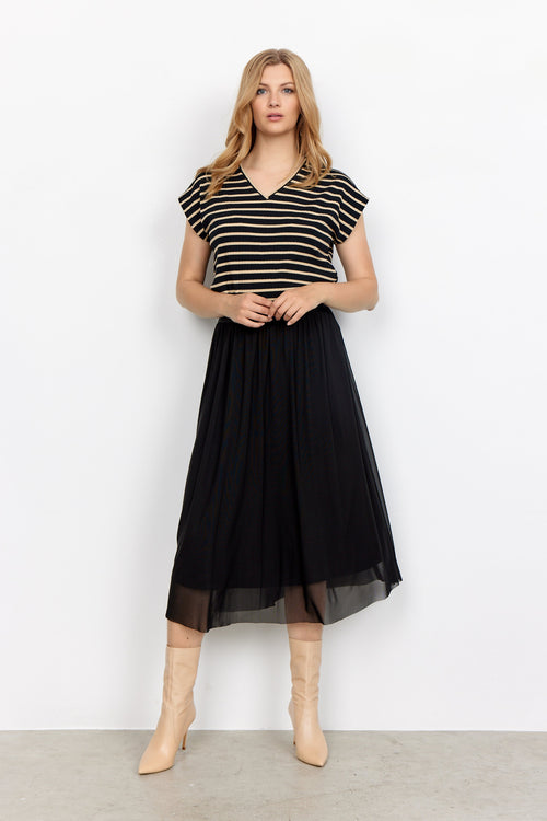 Alda 17 Mesh Black Pleated Midi Skirt Skirts Soya Concept