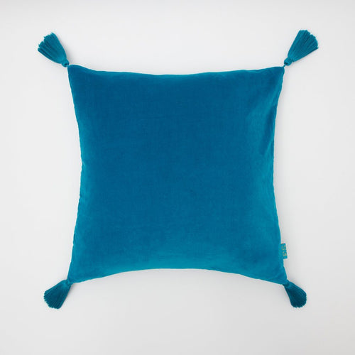 Azure Jungle Embroidered Square Cushion with Tassels Cushions Elizabeth Scarlett