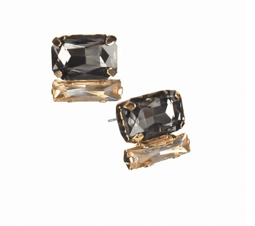 Baguette Double Stud Crystal Earrings in Black Diamond - HU090 Earrings Hot Tomato