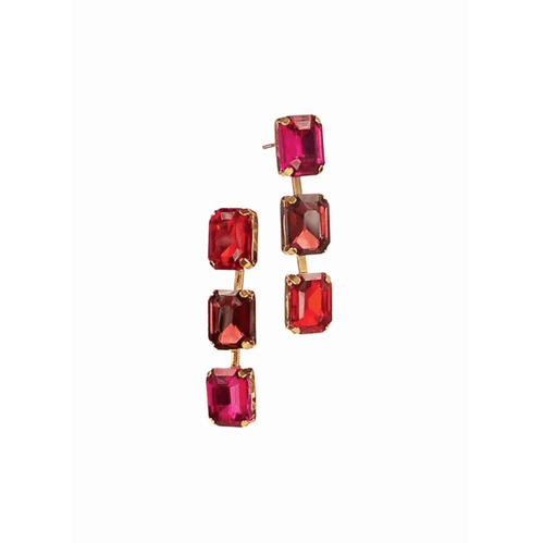 Baguette Drop Square Crystal Earrings in Shades of Pink - HU087 Earrings Hot Tomato