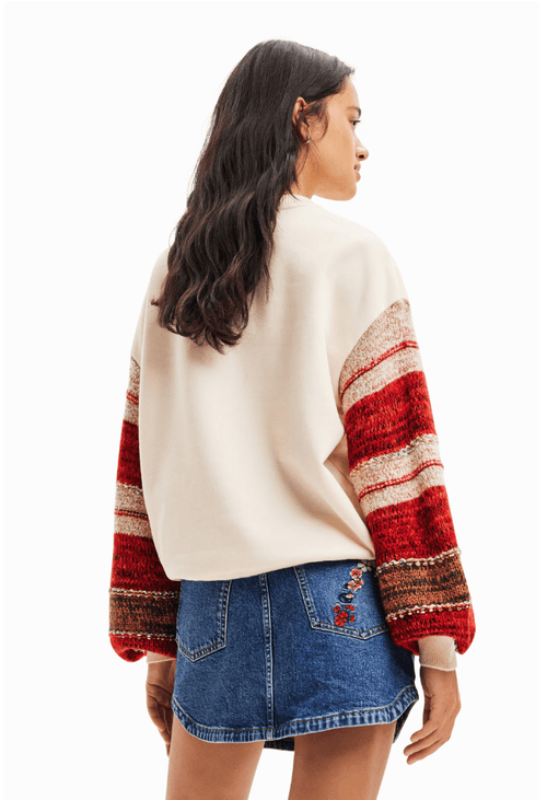 BALOON Boho Knit Sleeve Sweatshirt in Cream knitwear Desigual