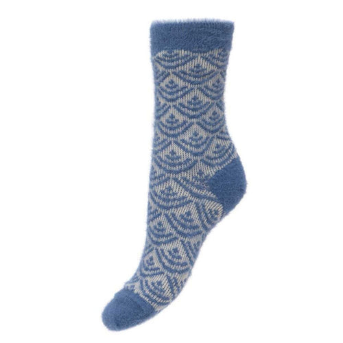 Blue and Cream Fuzzy Fluff Socks - WS415 Socks Joya