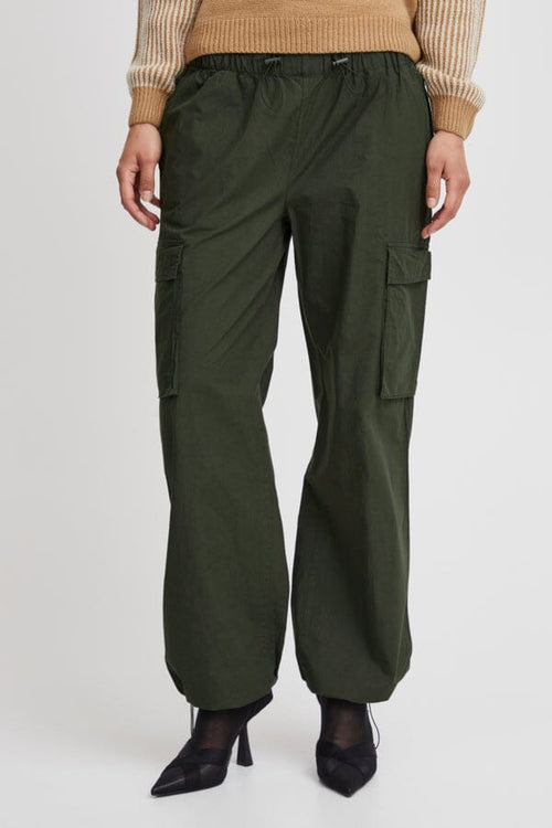 DEMETE Cotton Cargo Trousers in Utility Green Trousers B.Young