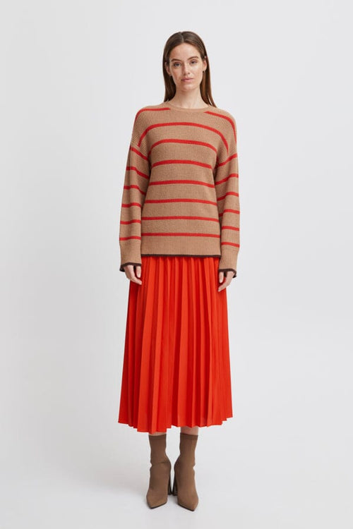 DESON Pleated Maxi Skirt in Bright Aurora Red Skirts B.Young