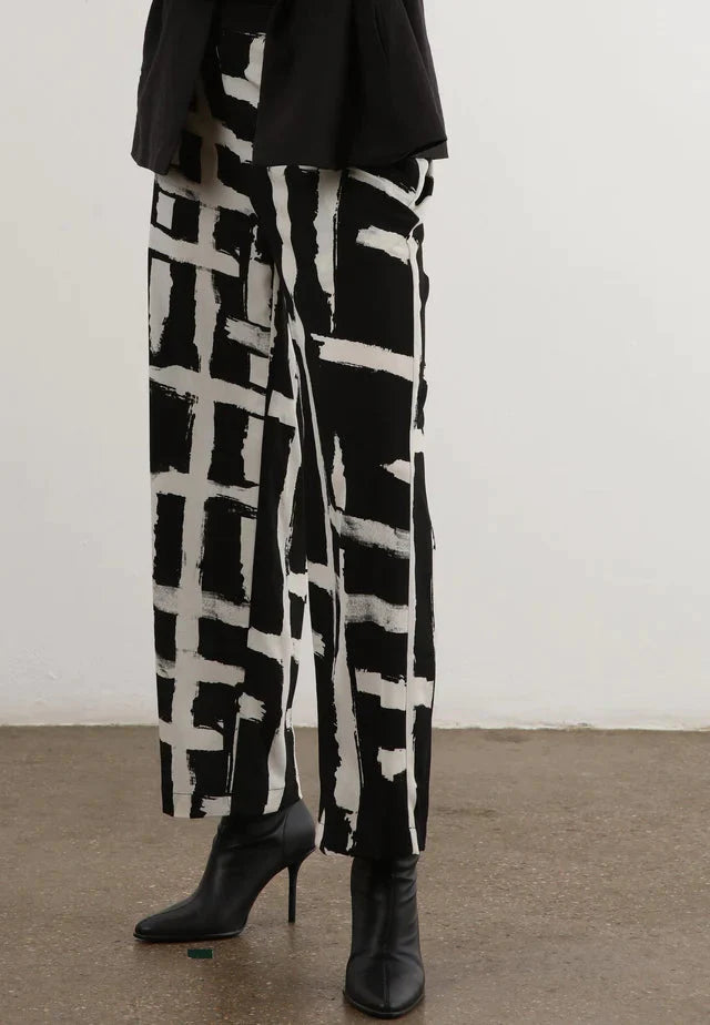 DESTINY Monochrome Wide Leg Trousers in Selvage Print Trousers Religion