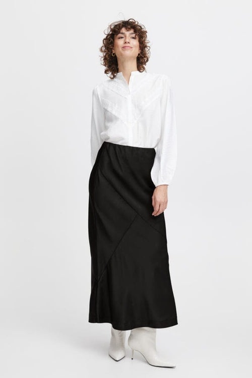 DOLORA Silk Feel Bias Cut Midi Skirt in Black Skirts B.Young