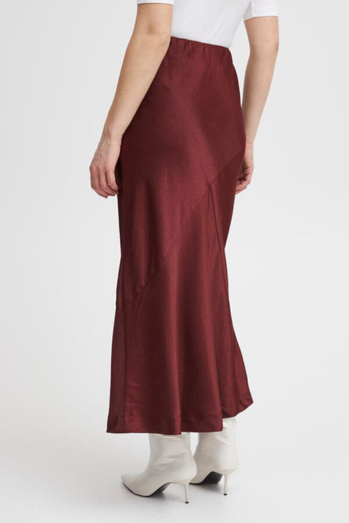DOLORA Silk Feel Bias Cut Midi Skirt Royale Wine Red Skirts B.Young