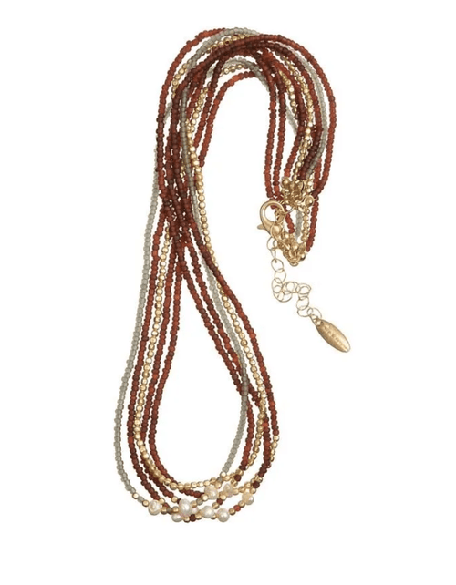 Fab Five Beaded Pearl Layered Necklace in Tawny Brown -PA302 Necklaces Hot Tomato