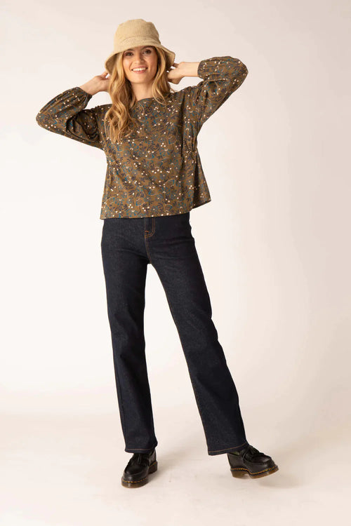 Hedgerow Autumnal Print Top in Khaki Skirts Mistral