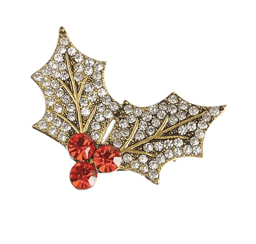 Holly and Berry Crystal Brooch - KK314 Hats and Hair Accessories Hot Tomato