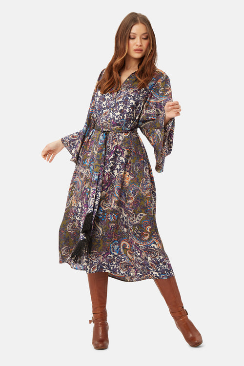 Imitation Game Confuse Dress in Purple Paisley Dresses Traffic People