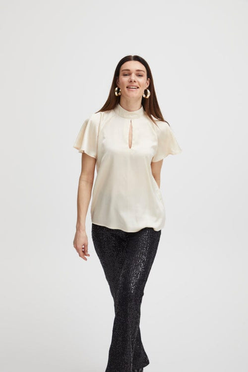 INARA Silky High Neck Blouse in Champagne Tops B.Young