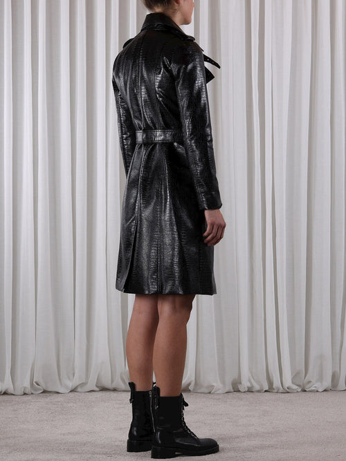 Janoe Faux Snake Effect Leather Black Trench Coat Coats & Jackets Rino & Pelle