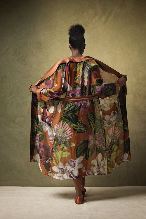 KEW Gardens Lightweight Kimono Gown in Cigar Protea Print- GWNPROCIG Gowns One Hundred Stars