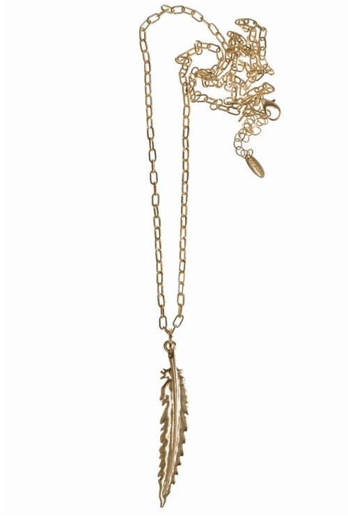Large Angel Feather Charm Necklace in Gold - SC216 Necklaces Hot Tomato