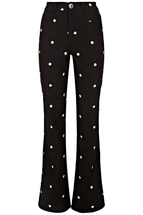 Marge Duval Flared Velvet Cord Suit Trousers with Embroidered Daisies Trousers Traffic People