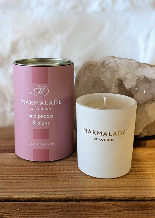 Marmalade of London Small Glass Votive Candle- Pink Pepper & Plum Candles, Holders & Lanterns Marmalade of London