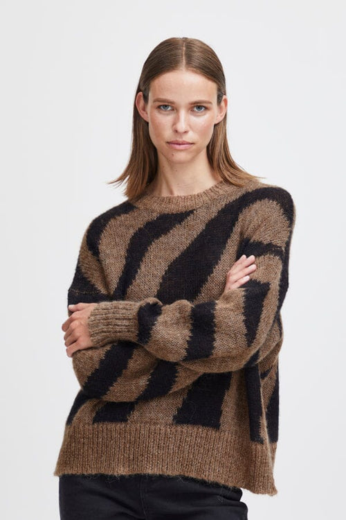 MECILA Zebra Style Wool Mix Jumper in Mocha knitwear B.Young