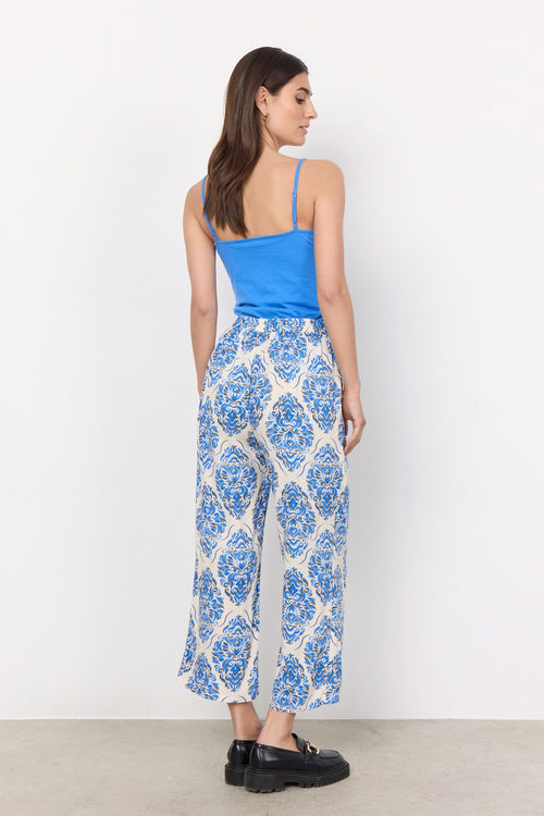 MELENE 3 Cropped Wide Leg Trouser in Blue Damask Print Trousers Soya Concept
