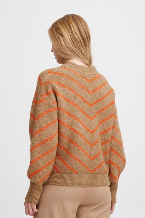 MICA Drop Shoulder Jumper in Flame Orange Chevron Stripe knitwear B.Young