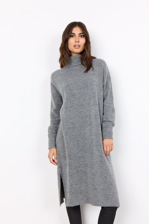 Nessie 54 High Neck Jumper Dress in Mid Grey knitwear Soya Concept