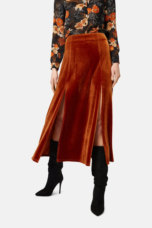 Never Say Goodbye Velvet Drape Split Skirt in Burnt Orange - NSG12295 Coats & Jackets Traffic People