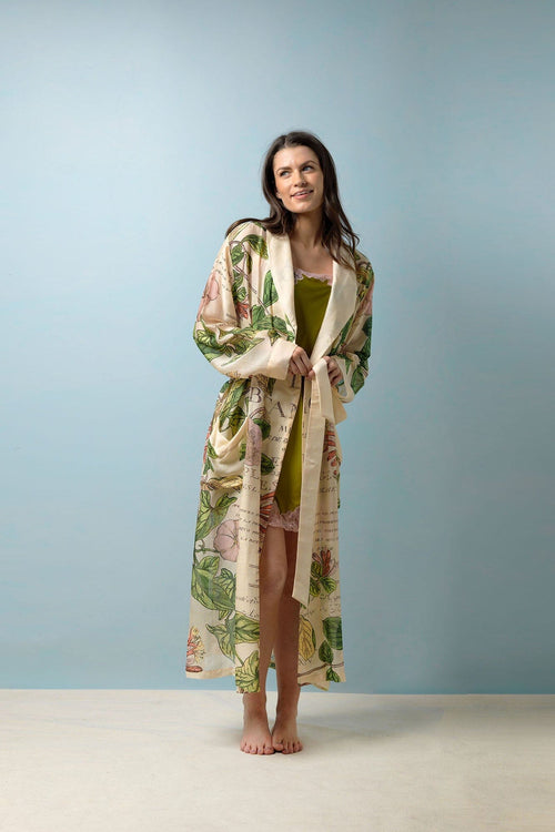 One Hundred Stars Lightweight Kimono Gown in Natural Honeysuckle- GWNHONNAT Gowns One Hundred Stars