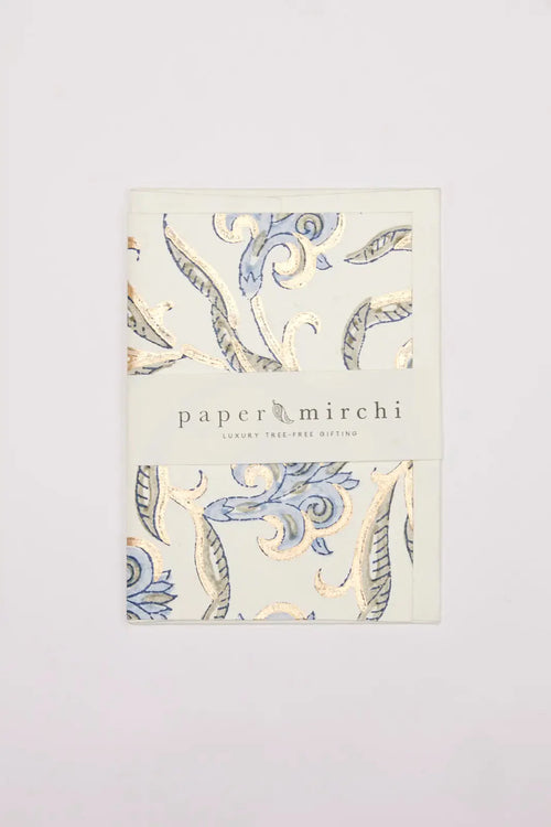 Paper Mirchi - Hand Block Printed Greeting Card - Iris Glitz Blue Cards Paper Mirchi