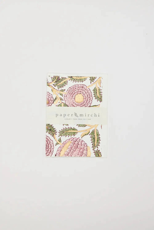Paper Mirchi - Hand Block Printed Greeting Card - Marigold Glitz Blush Pink Cards Paper Mirchi
