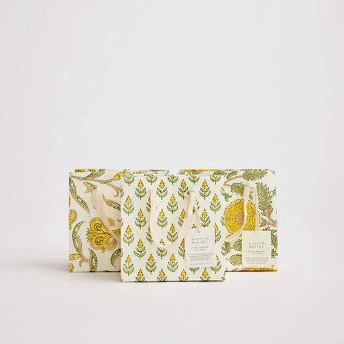 Paper Mirchi Sustainable Luxe Gift Bag in Yellow Florals- Small Gift Wrap Paper Mirchi