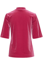 PERLINA High Neck Short Sleeve Velvet Top in Shocking Pink Tops B.Young