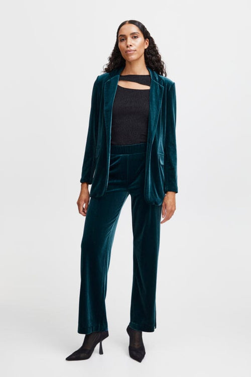 PERLINA Straight Leg Split Velvet Suit Trousers in Mid Blue Coats & Jackets B.Young