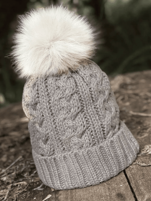 Pom Pom Bobble Knit Hat in Grey Hats and Hair Accessories Hot Tomato