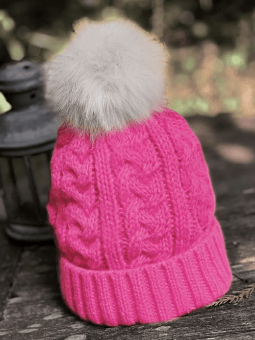 Pom Pom Bobble Knit Hat in Hot Pink Hats and Hair Accessories Hot Tomato