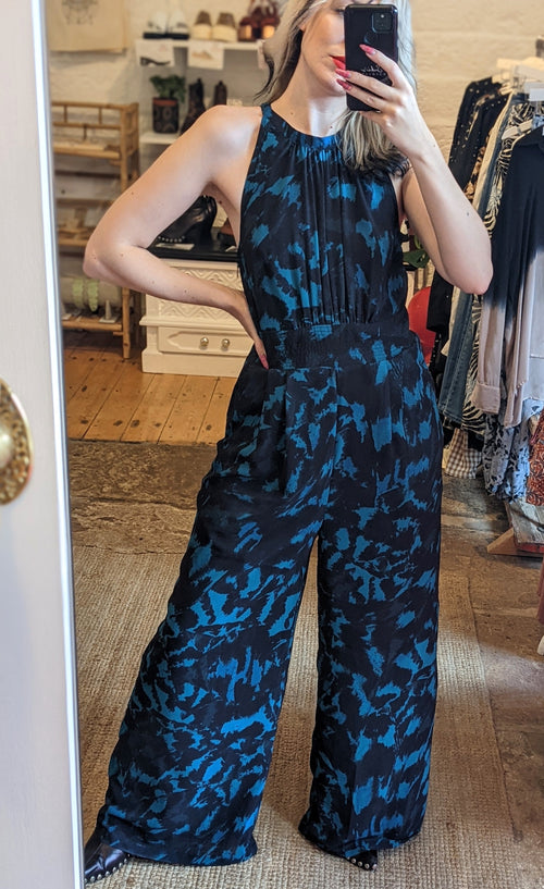 Religion Cosmic Chiffon Jumpsuit in Down Blue Print Jumpsuits & Rompers Religion