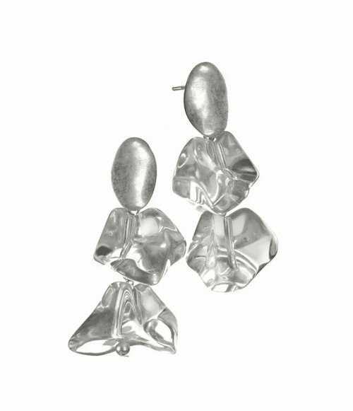 Rock On Acrylic Organic Bead Drop Earrings in Worn Silver - JE025 Earrings Hot Tomato