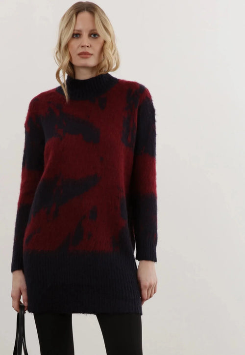 SELVAGE Tunic Jumper Dress in Wine Port Royale Red Print knitwear Religion