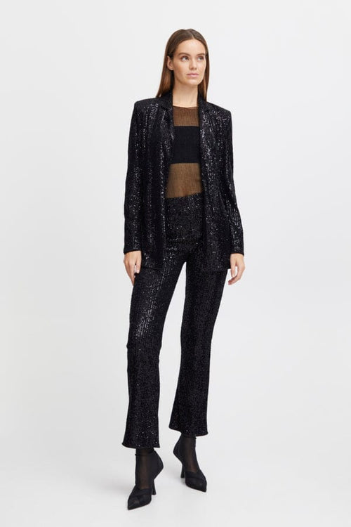 SOLIA Sequin Sparkle Trousers in Midnight Black Coats & Jackets B.Young