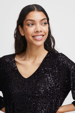 SOLIA V Neck Sequin Top in Black Tops B.Young