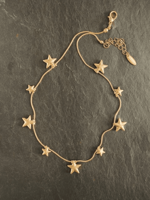 Stars Stars Stars Charm Necklace in Worn Gold - SC191 Necklaces Hot Tomato