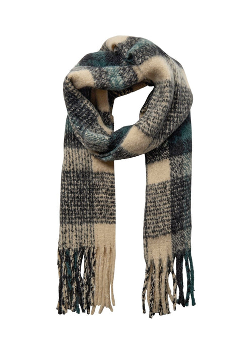 TADEA 1 Soft Chunky Knit Scarf in Teal Check Scarves Soya Concept