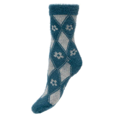 Teal and Cream Fuzzy Fluff Socks - WS414 Socks Joya