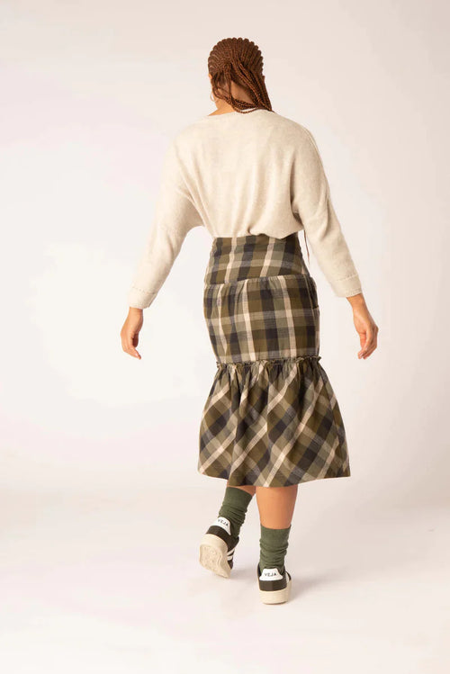 Tiered Check Mistral Skirt with Pockets in Khaki Tops Mistral