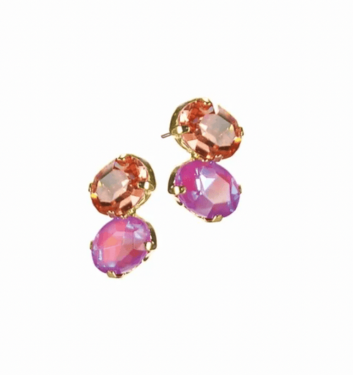 Total Eclipse Double Oval Stud Crystal Earrings in Fire and Peach - HU103 Earrings Hot Tomato