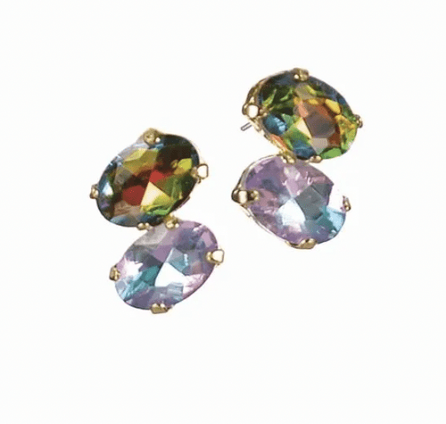 Total Eclipse Double Oval Stud Crystal Earrings in Lilac and Moss - HU107 Earrings Hot Tomato