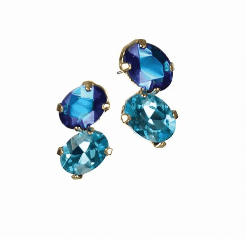 Total Eclipse Double Oval Stud Crystal Earrings in Shades of Blue - HU106 Earrings Hot Tomato