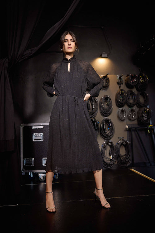 VALERIE 2 Sparkle Chiffon Midi Dress in Black Dresses Soya Concept