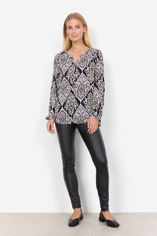 VERINA 1 Damask Print Blouse in Green and Purple Tops Soya Concept