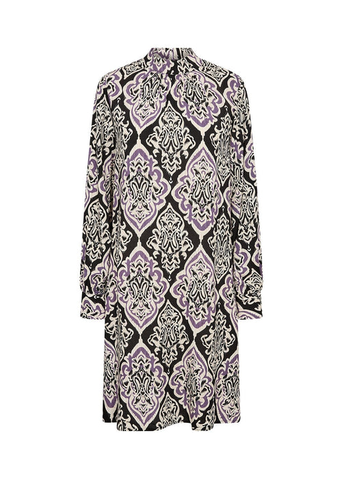 VERINA 2 Short Damask Print Tunic Dress in Green and Purple Dresses Soya Concept
