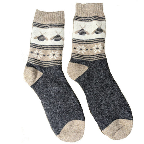 Wool Blend House Socks With Bee Bands - WS285 - GREY Socks Joya